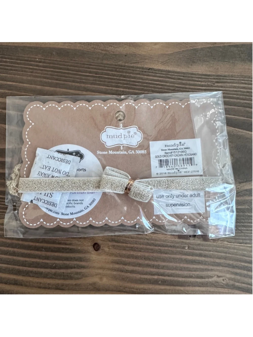 Mud Pie Gold Crochet Crown Headband One Size Glitter Elastic Newborns